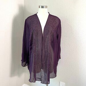 Catherines Womens Plus 28W Sheer Cardigan Open Front Beaded Purple